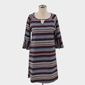 MOLLY BRACKEN Bell Sleeve Dress Size XS Stripe Keyhole Shift Retro Eclectic Boho